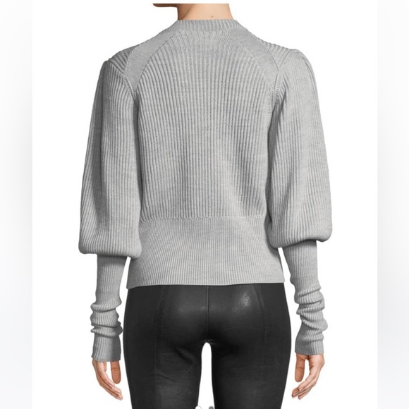 Veronica Beard Jude Jeweled crewneck blouson-sleeve wool knit sweater - Picture 2 of 7